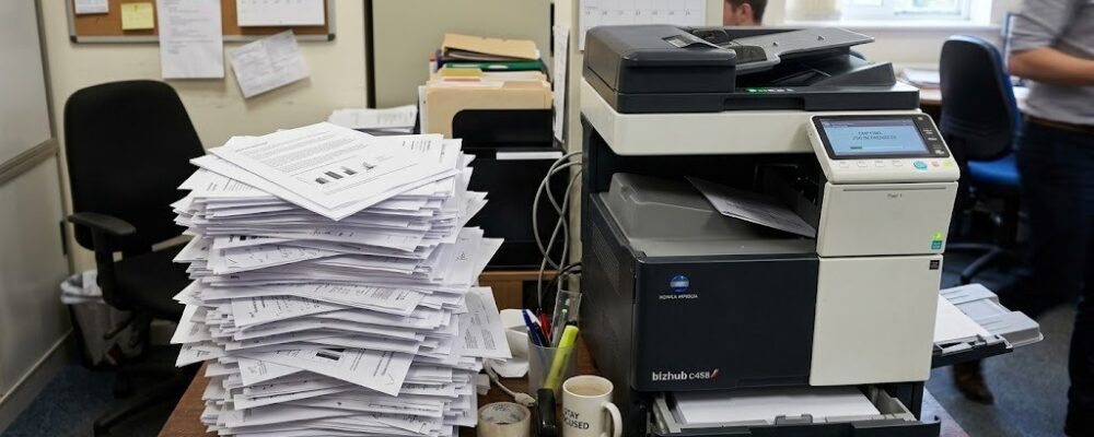 Print papers stashed by the copier.